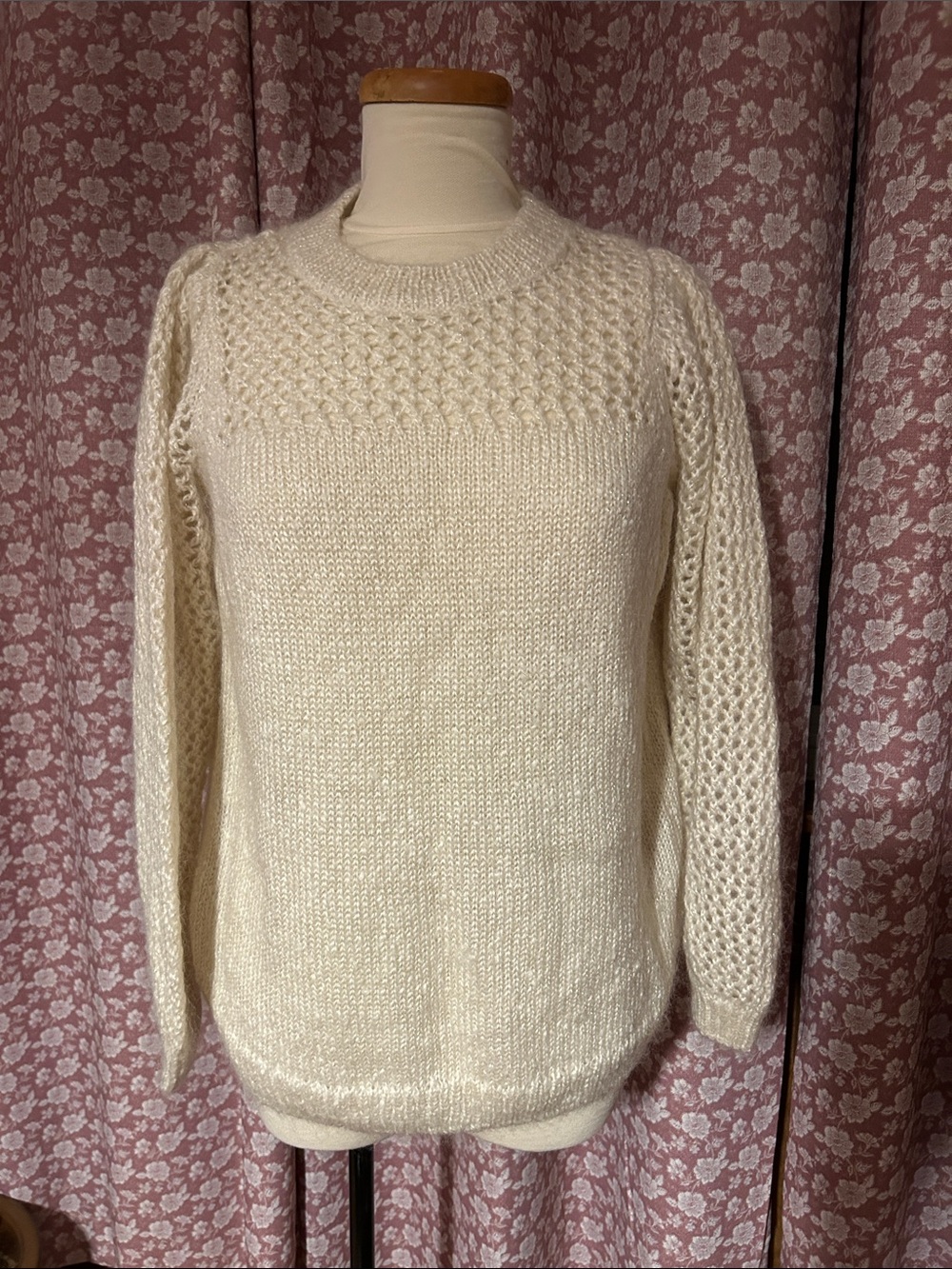 Hatch Cream Open-Stitch Crewneck Sweater